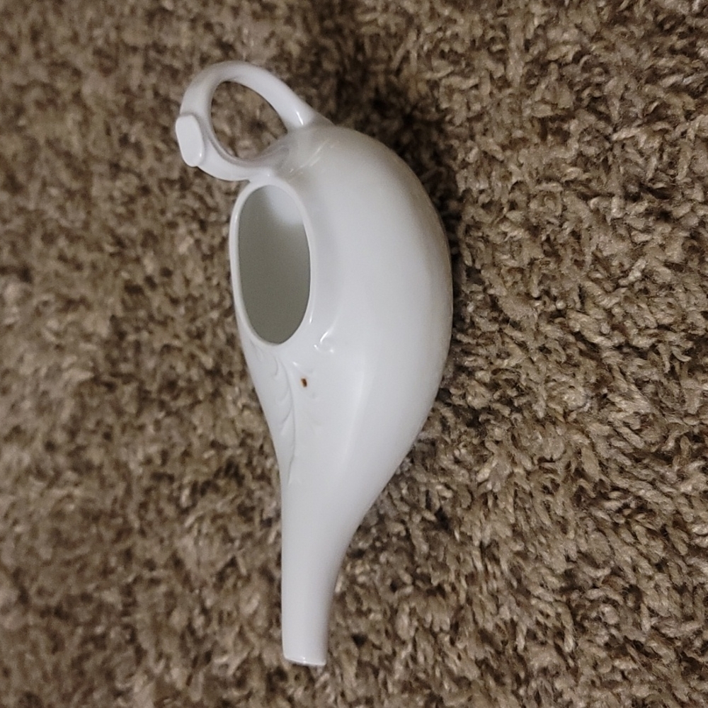 Antique German White Porcelain Feeder Emboss Raised Floral Pattern